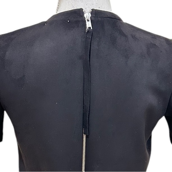 Zara black faux suede back exposed zipper with pull tab short sleeve top small - Picture 8 of 11